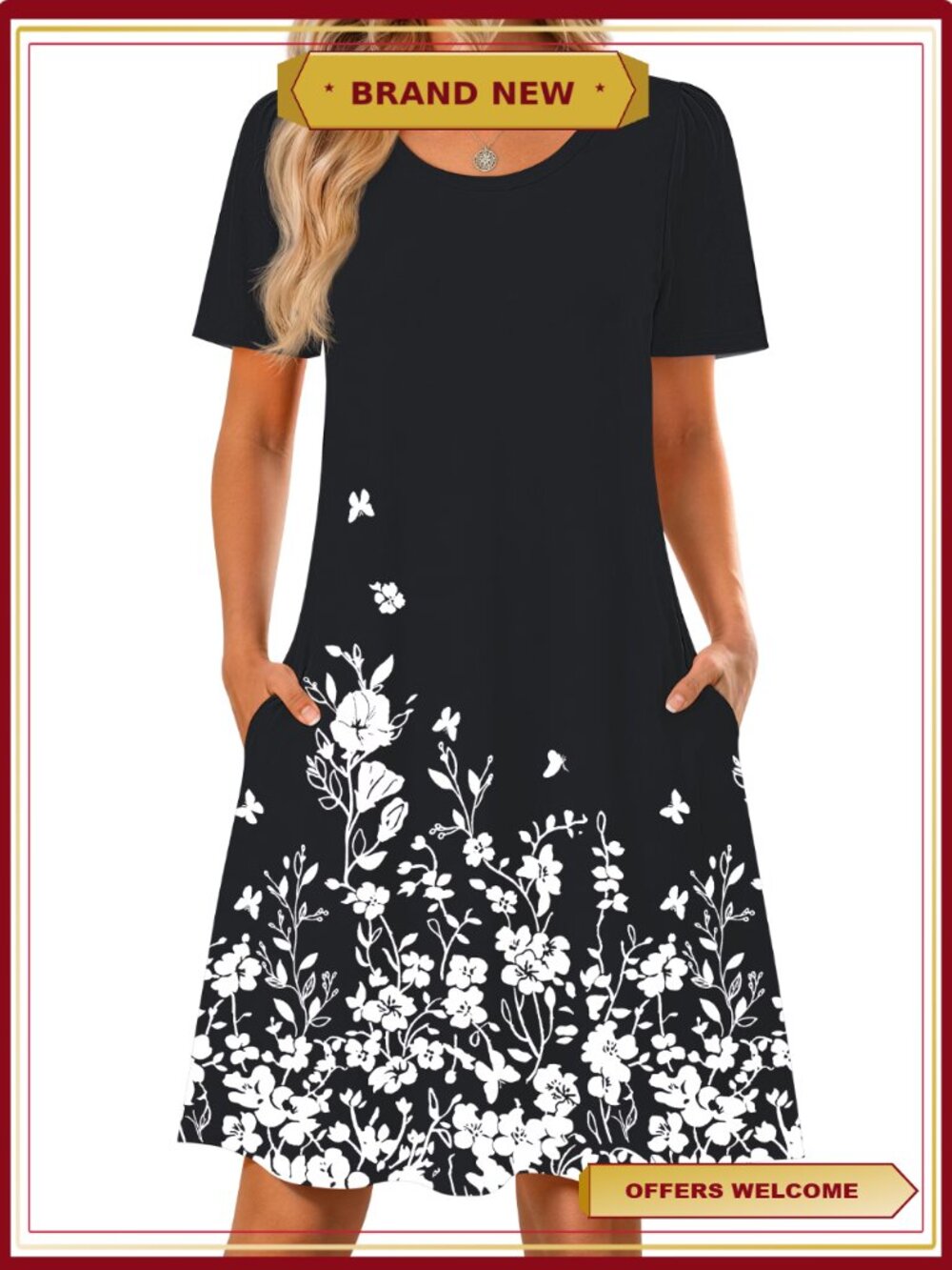Boho Summer T Shirt Dress Short Sleeve Mini with Pockets